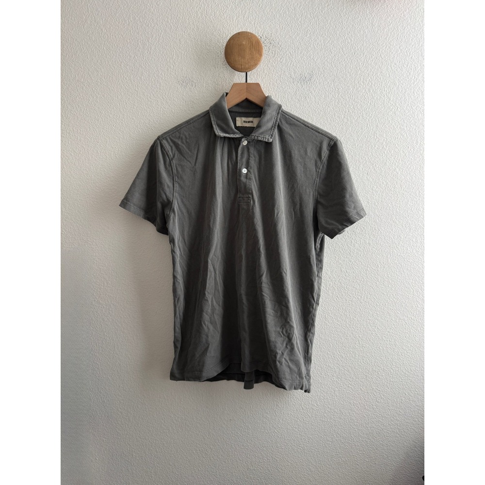 Buck Mason Gray Cotton Short Sleeve Polo Shirt Size Small *Stain*